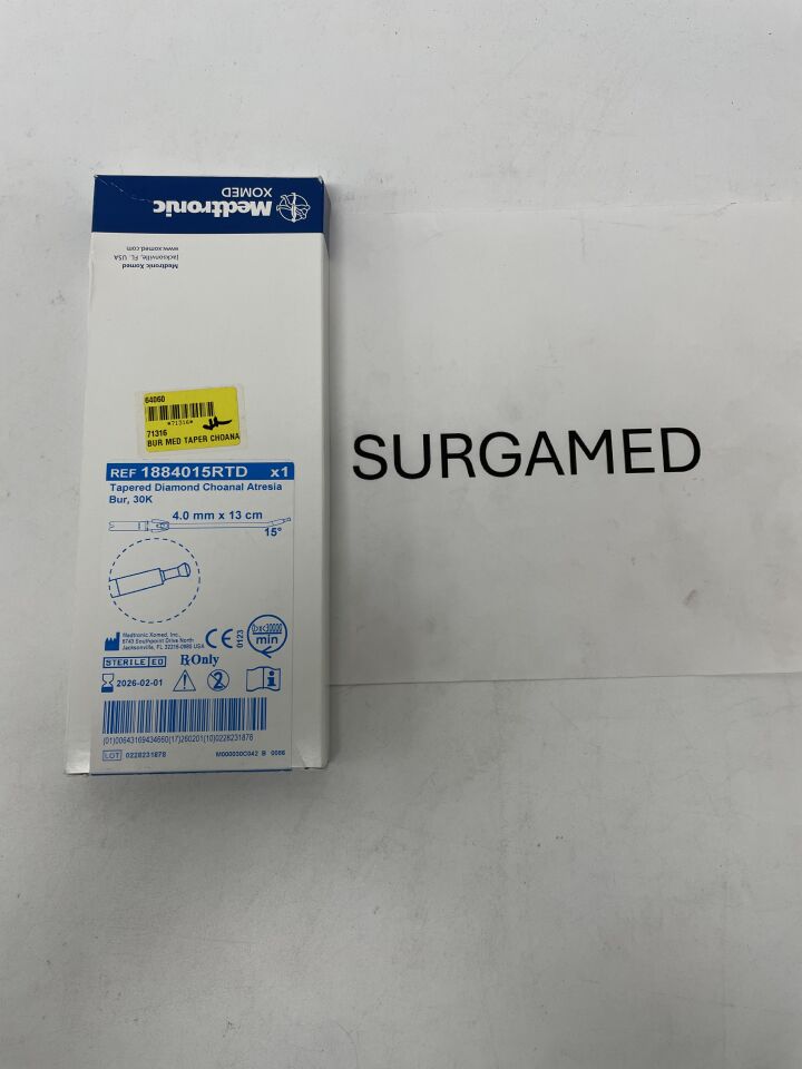 1884015RTD - MEDTRONIC - 30K Tapered Diamond Choanal Atresia Burr, 4 mm dia. x 13 cm Length, 15 ° Angle, (BX/1)