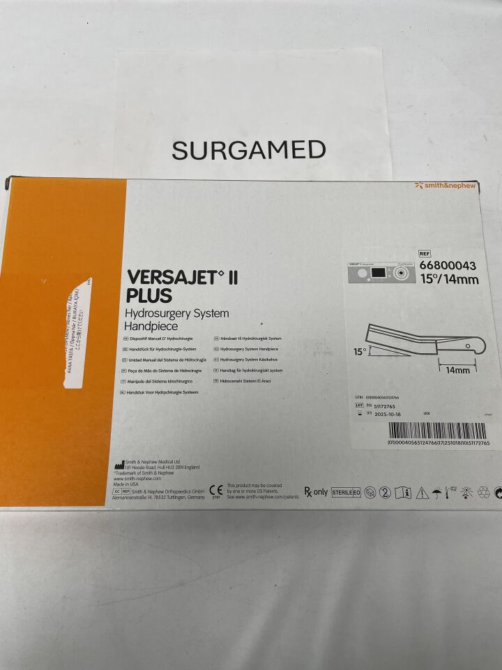 66800043 - SMITH & NEPHEW - Versajet II Plus: Hydrosurgery System Handpiece: 15 Degree, 14mm, (BX/1)