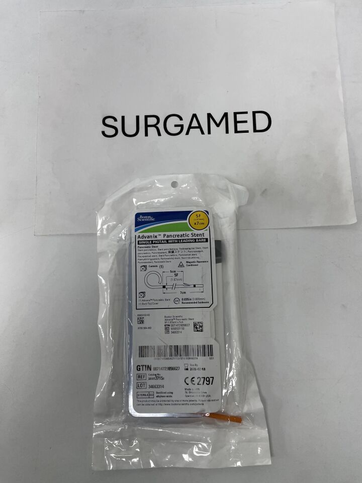 3715 - BOSTON SCIENTIFIC - Advanix Pancreatic Stent - Single Pigtail with Leading Barb - 5Fr x 7cm, (EA)