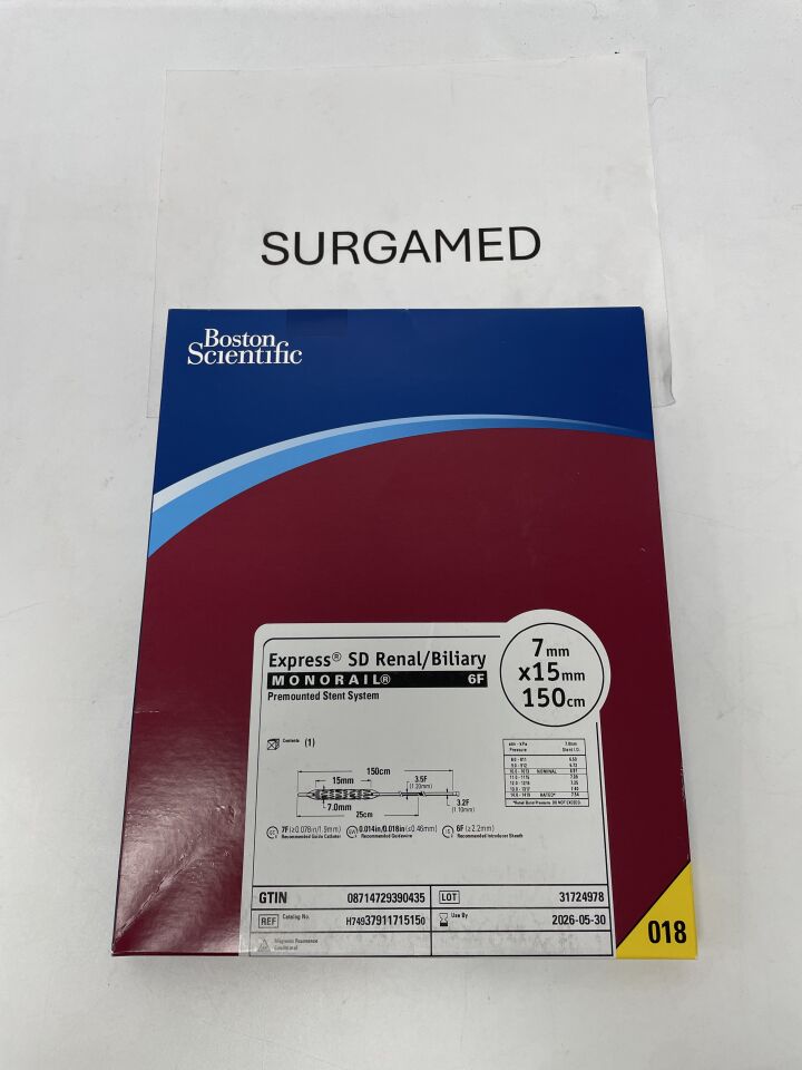 3791171515 - BOSTON SCIENTIFIC - Express SD Renal/Biliary Monorail Premounted Stent System - 7mm x 15mm x 150cm, (BX/1)