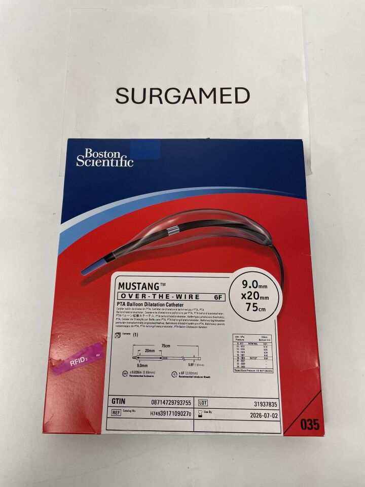 3917109027 - BOSTON SCIENTIFIC - Mustang Over-The-Wire PTA Balloon Dilatation Catheter 6F x 9.0mm x 20mm x 75cm, (BX/1)