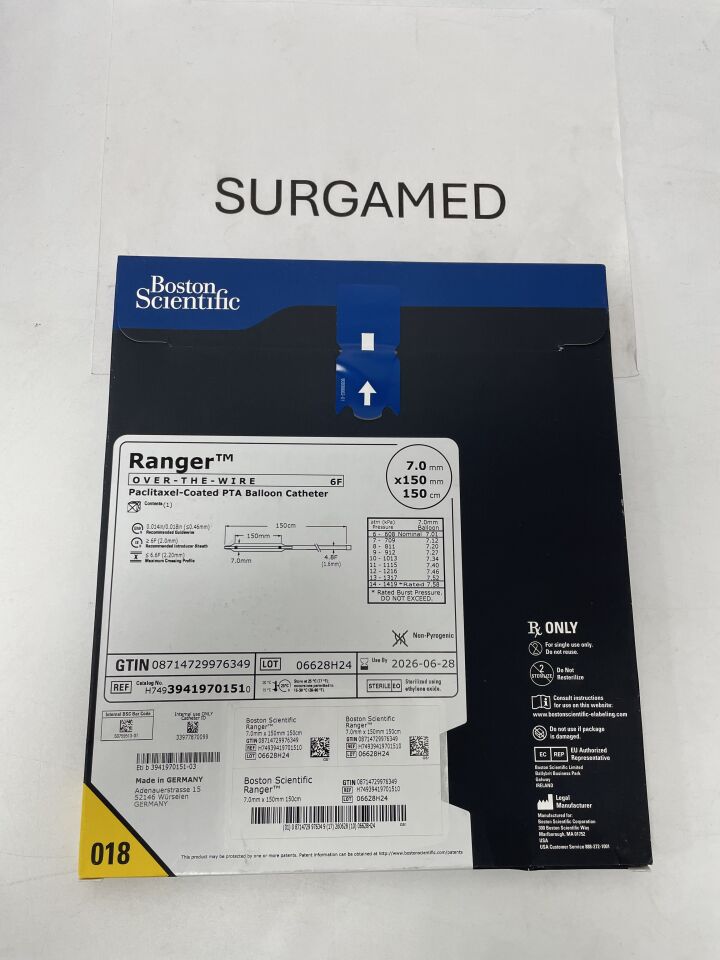3941970151 - BOSTON SCIENTIFIC - Ranger Over-The-Wire PACLITAXEL COATED PTA BALLON CATHETER 7.0MM X 150MM X 150CM, (BX/1)