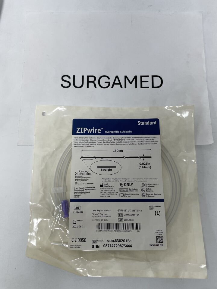 630201B - BOSTON SCIENTIFIC - ZIPwire Hydrophilic Guidewire - Standard, Straight - .025" x 150cm, (EA)