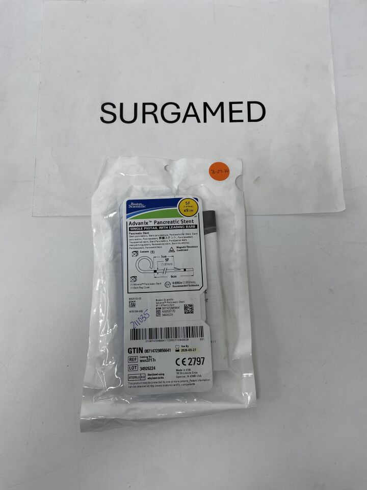 3717 - BOSTON SCIENTIFIC - Advanix Pancreatic Stent - Single Pigtail with Leading Barb - 5Fr x 9cm, (EA)