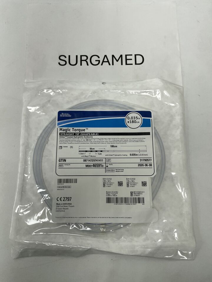 46591 - BOSTON SCIENTIFIC - Magic Torque Glidex Coated Hydrophilic Guidewire - Straight Tip (Shapeable) - .035" x 180cm, ()