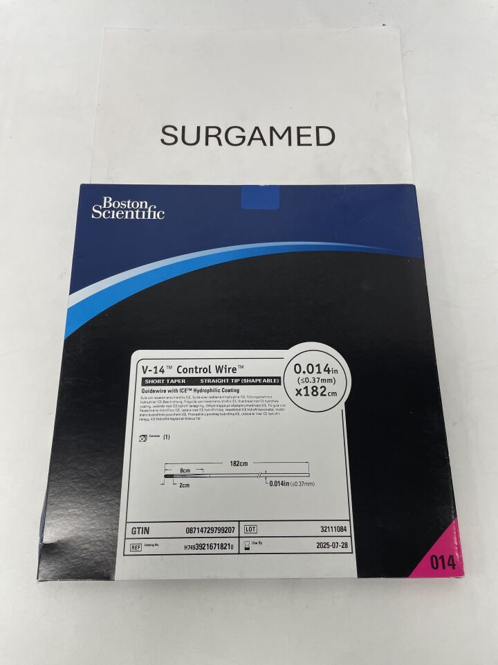 3921671821 - BOSTON SCIENTIFIC - V-14 Control Wire with ICE Hydrophilic Coating - Short Taper, Straight Tip (Shapeable) Guidewire - .014" x 182cm, (BX/1)