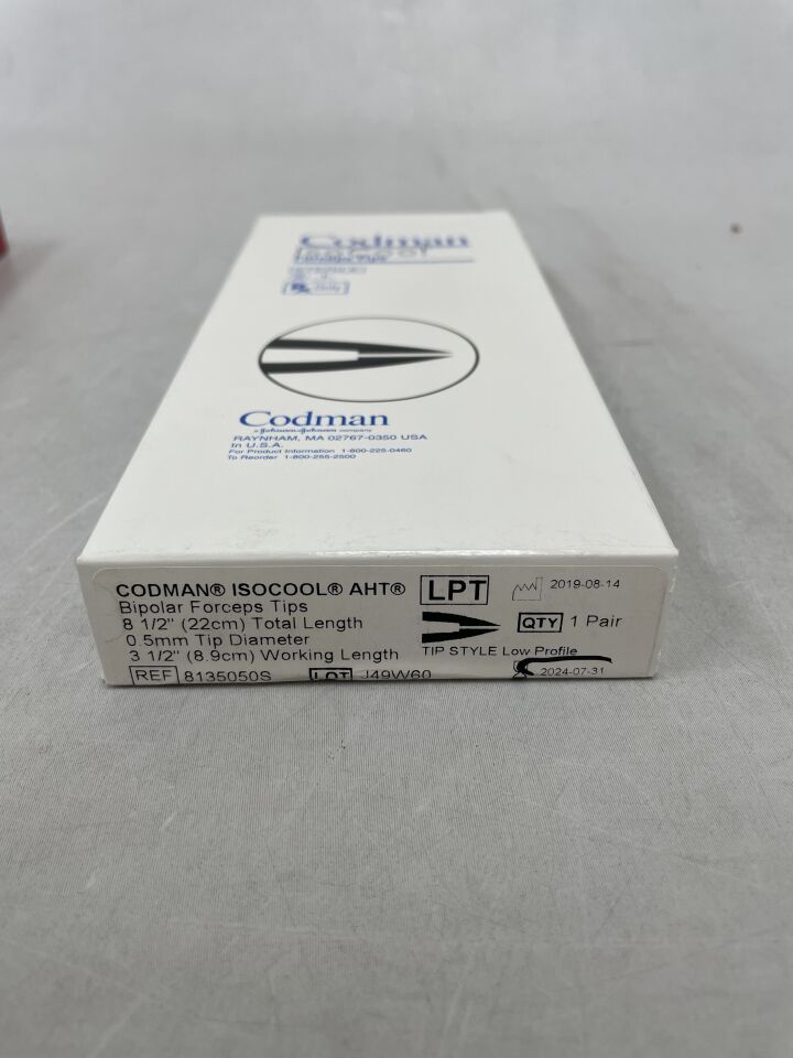 8135050S - CODMAN - ISOCOOL AHT Bipolar Forceps Tips 8.5in' (22cm) Total Length 0.5mm Tip Diameter 3.5in' (8.9cm), bipolar, (BX/1)