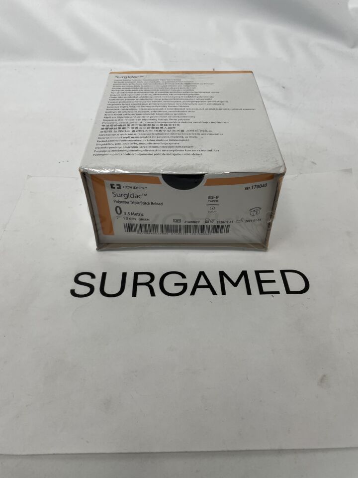 170040 - COVIDIEN - Surgidac Polyester Triple Stitch Reload, size 0, 7", Green, ES-9 Taper, (BX/3)