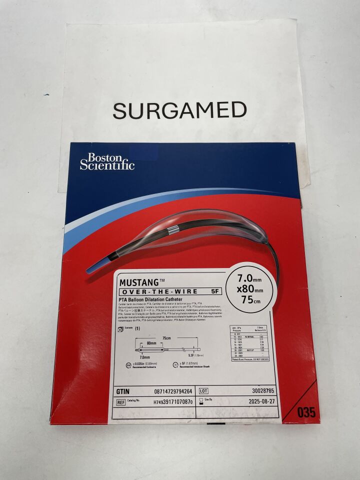 3917107087 - BOSTON SCIENTIFIC - Mustang OTW PTA Balloon Dilatation Catheter - 7.0mm x 80mm x 75cm, (BX/1)