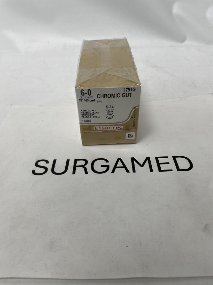1791G - ETHICON - Gut Chromic Absorbable Monofilament Suture, Size 6-0, 18 in. Length, S-14 Needle, (BX/12)