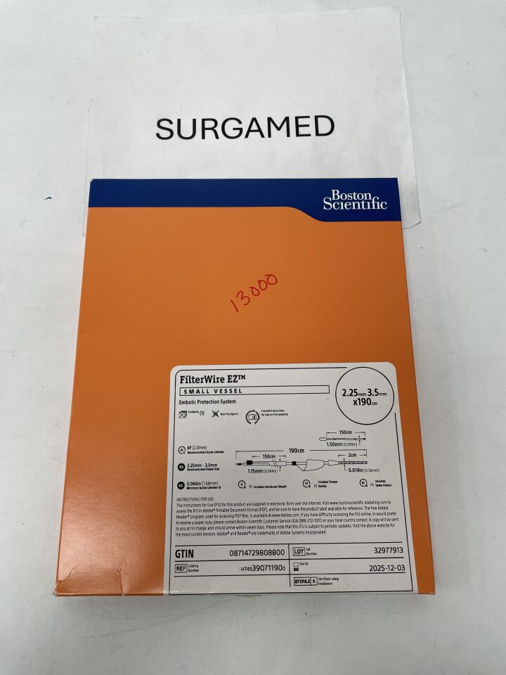 39071190 - BOSTON SCIENTIFIC - FilterWire EZ Embolic Protection System - Small Vessel - 2.25mm-3.5mm x 190cm, (BX/1)