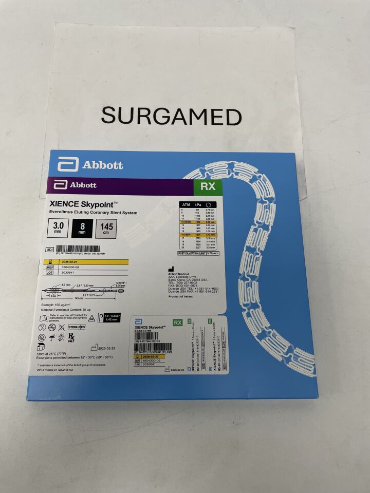1804300-08 - ABBOTT - Xience Skypoint Everolimus Eluting Coronary Stent System - RX - 3.0mm x 8mm x 145cm, (BX/1)