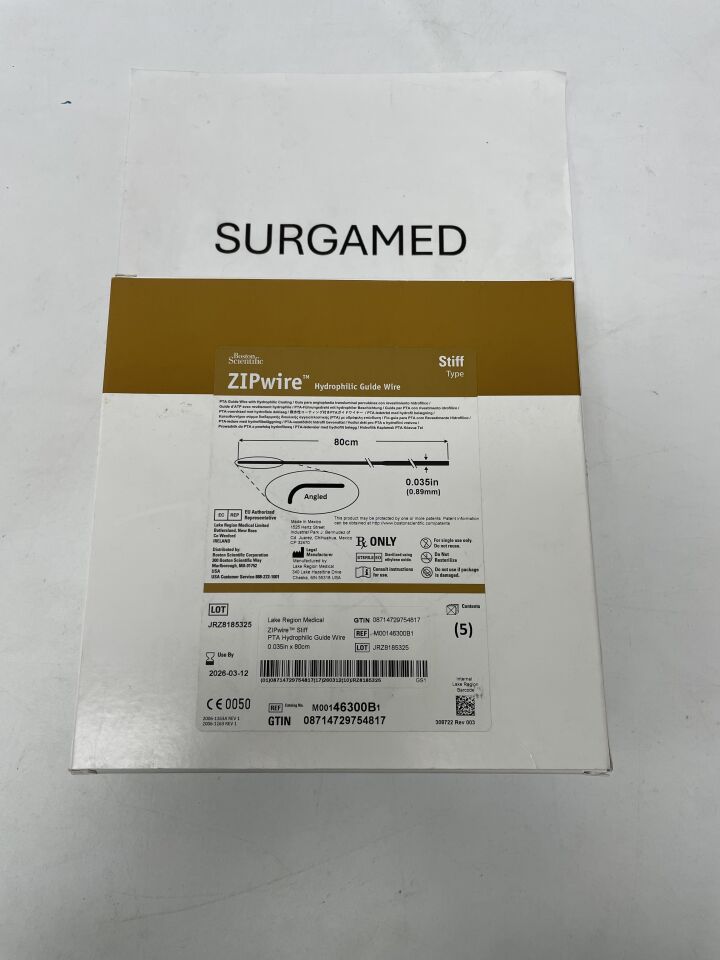 46300B - BOSTON SCIENTIFIC - ZIPwire PTA Hydrophilic Guidewire - Stiff, Angled - .035" x 80cm, (BX/5)