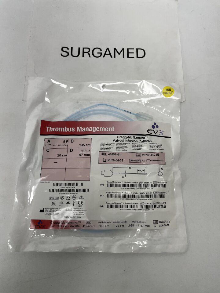 41057-01 - EV3 - Cragg-McNamara Valved Infusion Catheter, 5F x 135cm x 20cm x .038", (EA)