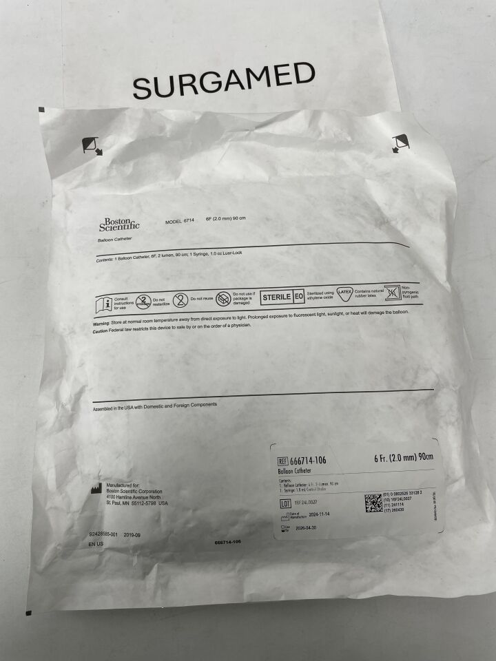 666714-106 - BOSTON SCIENTIFIC - Balloon Catheter - 6714- 2-Lumen - 6Fr x 90cm, (EA)