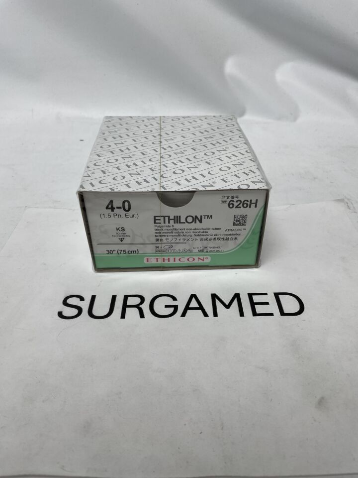 626H - ETHICON - Ethilon Non-Absorbable Monofilament Nylon Suture, Size 4-0, 30 in. Length, KS Needle, (BX/36)