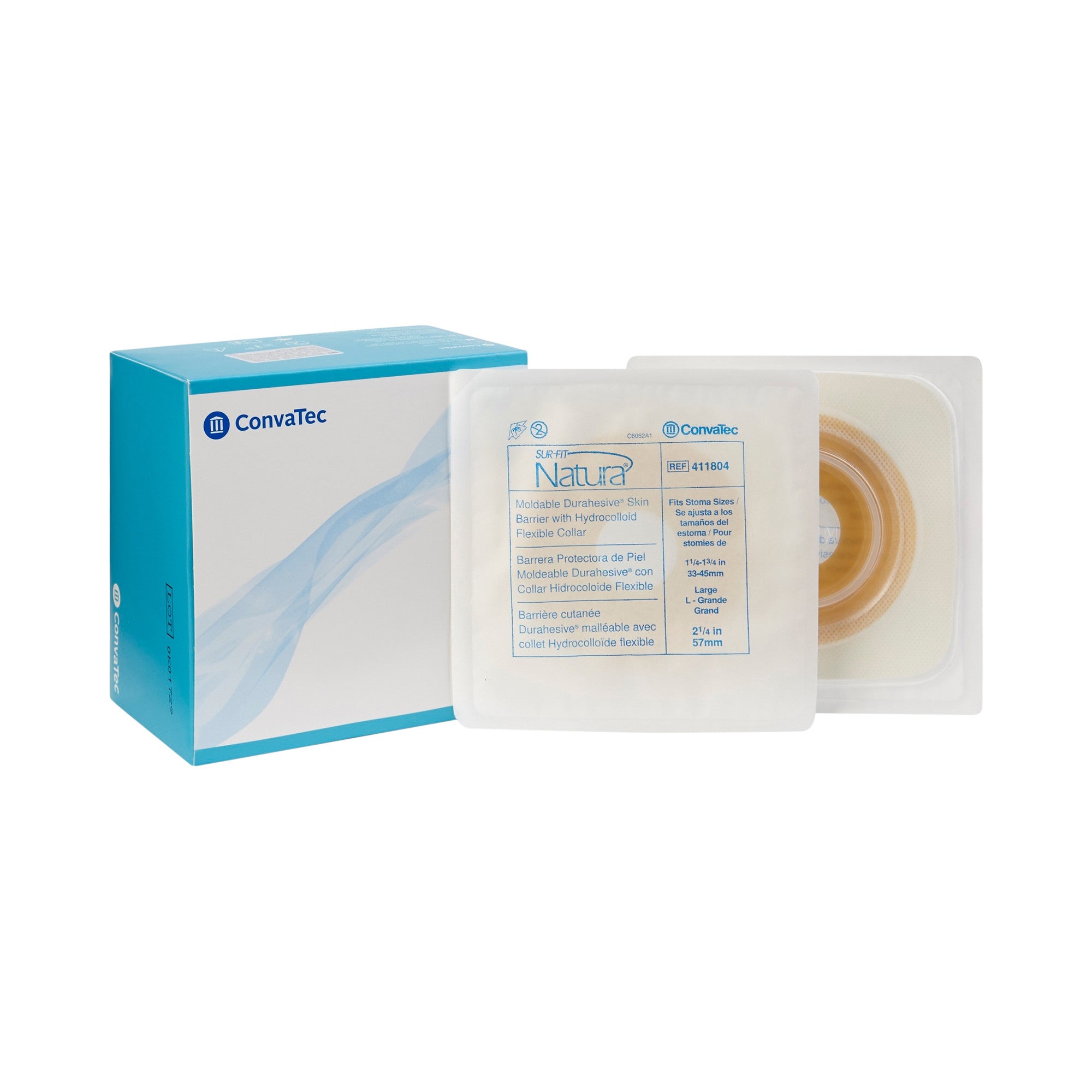 581641 - Sur-Fit Natura - Ostomy Barrier Sur-Fit Natura Durahesive Moldable, Extended Wear Hydrocolloid Tape 57 mm Flange Sur-Fit Natura System Hydrocolloid 1-1/4 to 1-3/4 Inch Opening 411804 Box of 10, (BX)