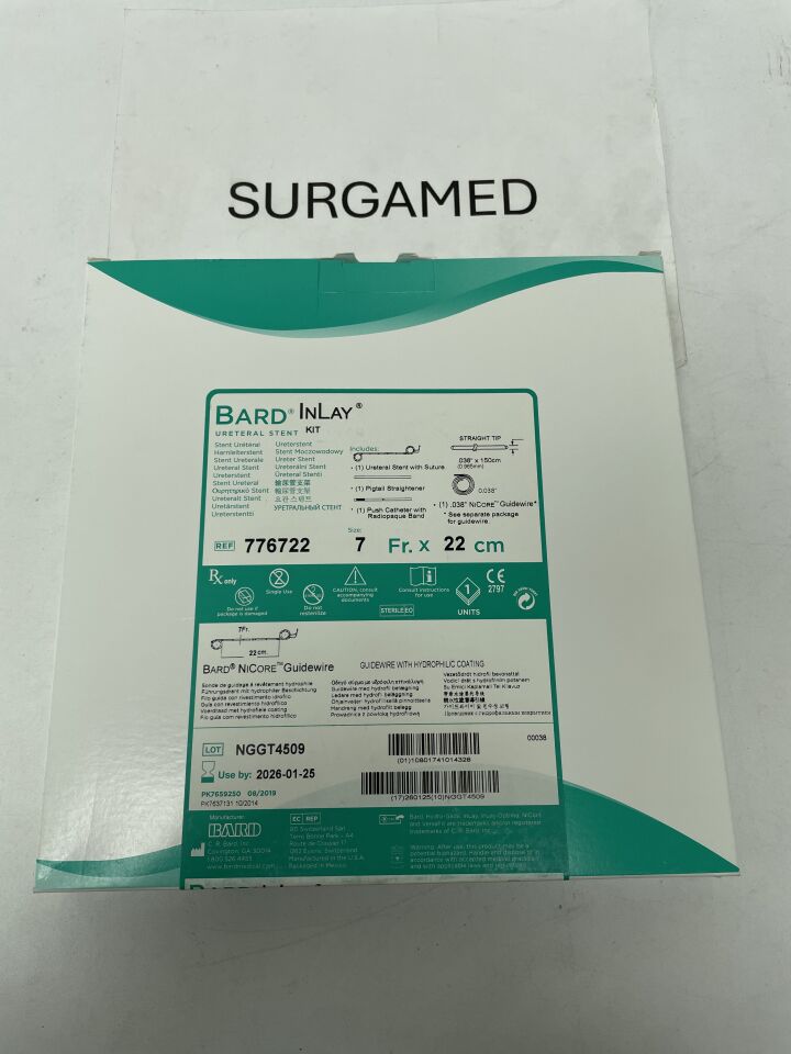 776722 - BARD - InLay Ureteral Stent w/Nitinol Guidewire 7F x 22cm, (BX/1)