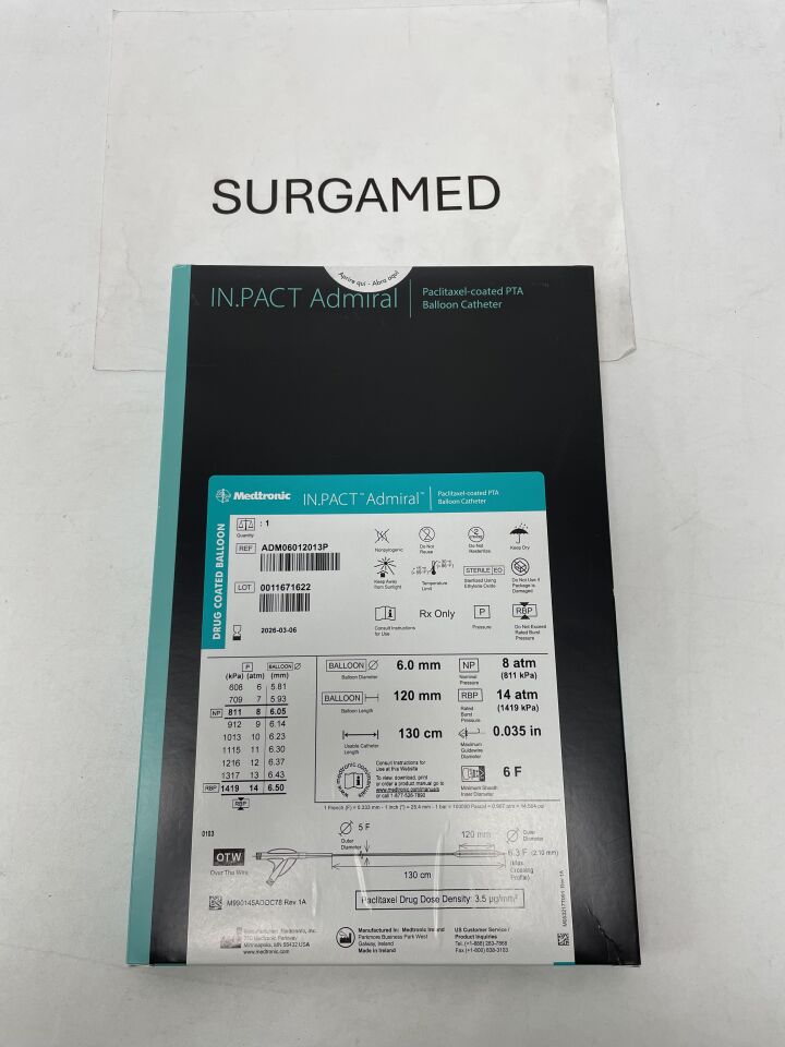 ADM06012013P - MEDTRONIC - IN.PACT Admiral Paclitaxel-coated PTA Balloon Catheter - OTW - 6.0mm x 120mm x 130cm, (BX/1)
