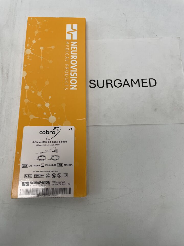 LTE7003PS - NEUROVISION - Cobra 3-Plate EMG ET Tube & Two Subdermal Needles 6.0mm, (BX/1)