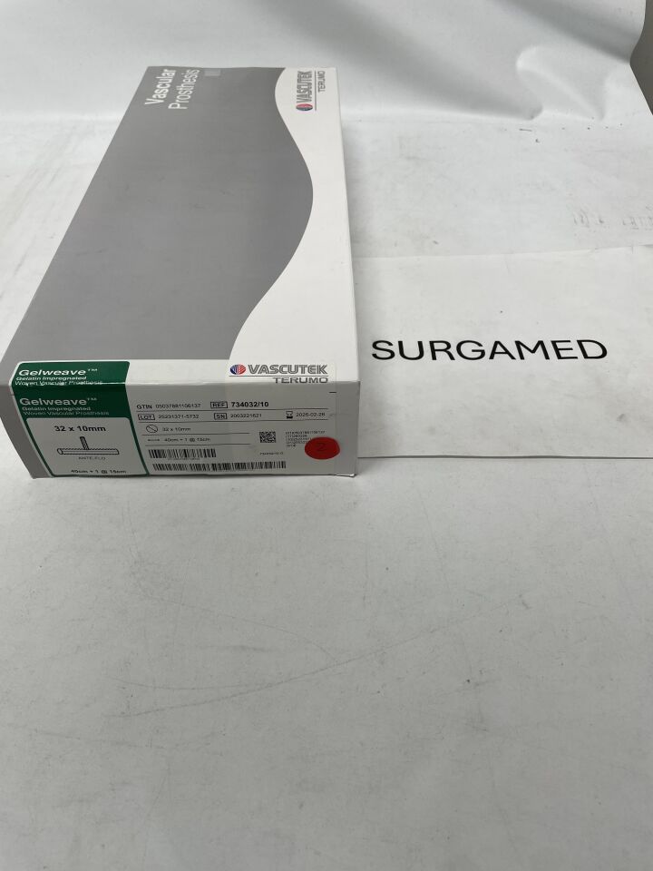 734032/10 - TERUMO - Vascutek Gelweave Ante-Flo Vascular Graft - 32mm x 10mm, 40cm/15cm, (BX/1)