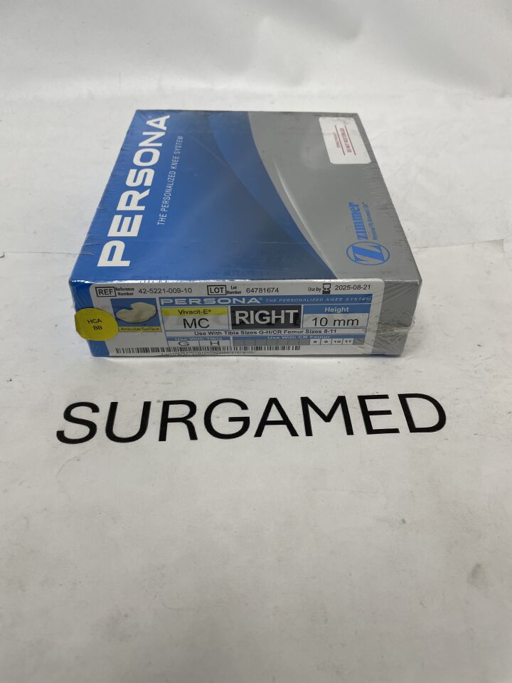 42-5221-009-10 - ZIMMER - PERSONA Vivacit-E Articular Surface Insert, Right Version, Height - 10mm, (BX/1)