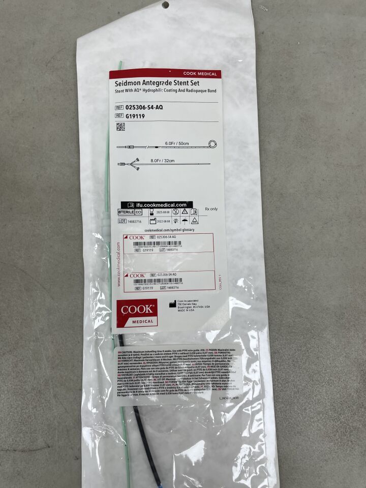 G19119 - COOK - Seidmon Antegrade Stent Set w/ AQ Hydrophilic Coating and Radiopaque Band, 6F x 50cm, (EA)