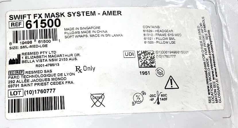 61500 - RESMED - SWIFT FX MASK SYS-AMER, (EA/1)