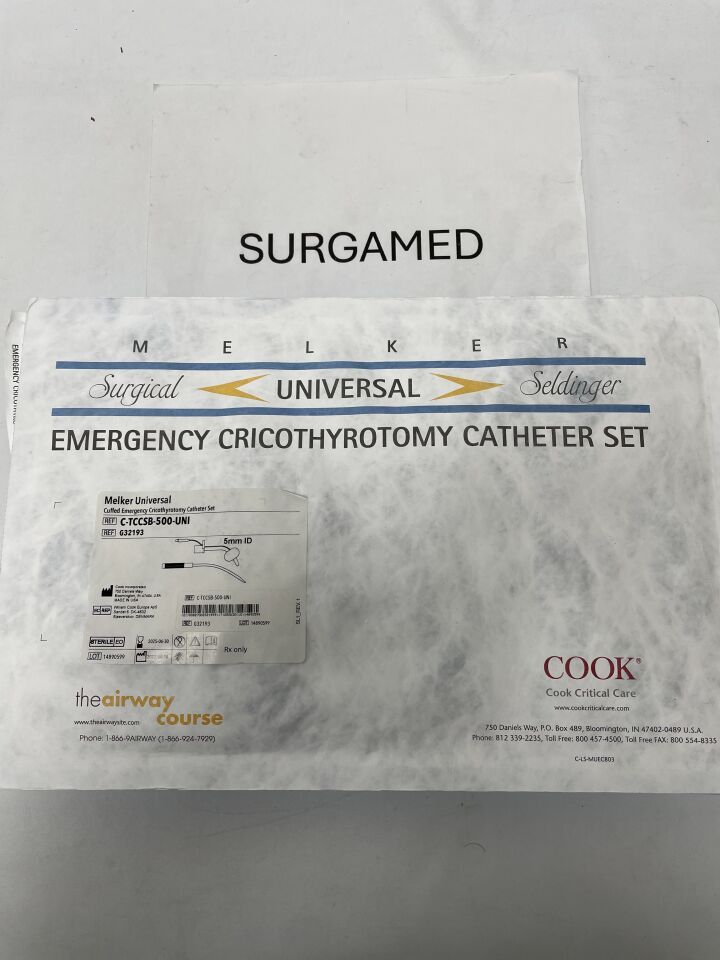 G32193 - COOK - Melker Cuffed Cricothyrotomy Catheter Set with ChloraPrep, 9 cm Catheter Length, (EA)