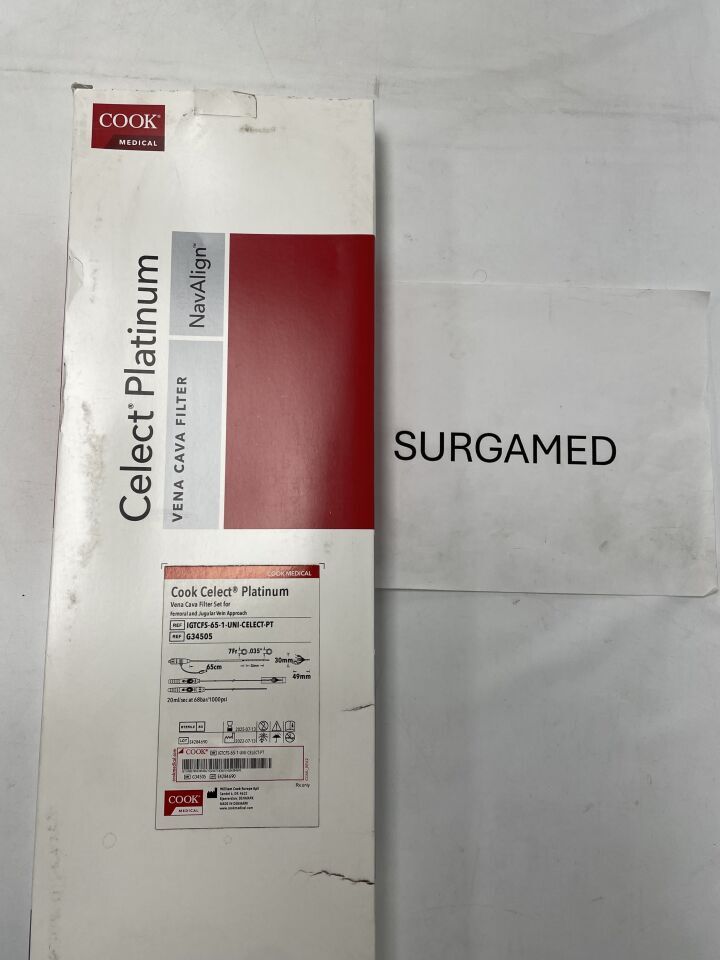 G34505 - COOK - Celect Platinum Vena Cava Filter - Femoral and Jugular Approach - 7Fr x .035 (L), (BX/5)
