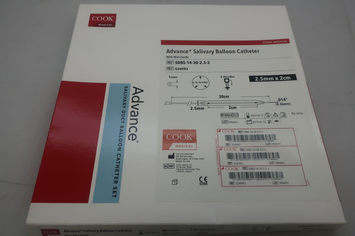 G34993 - COOK - Advance Salivary Balloon Catheter with wire guide, 2.5mm X 2mm, 30cm length, (BX/1)