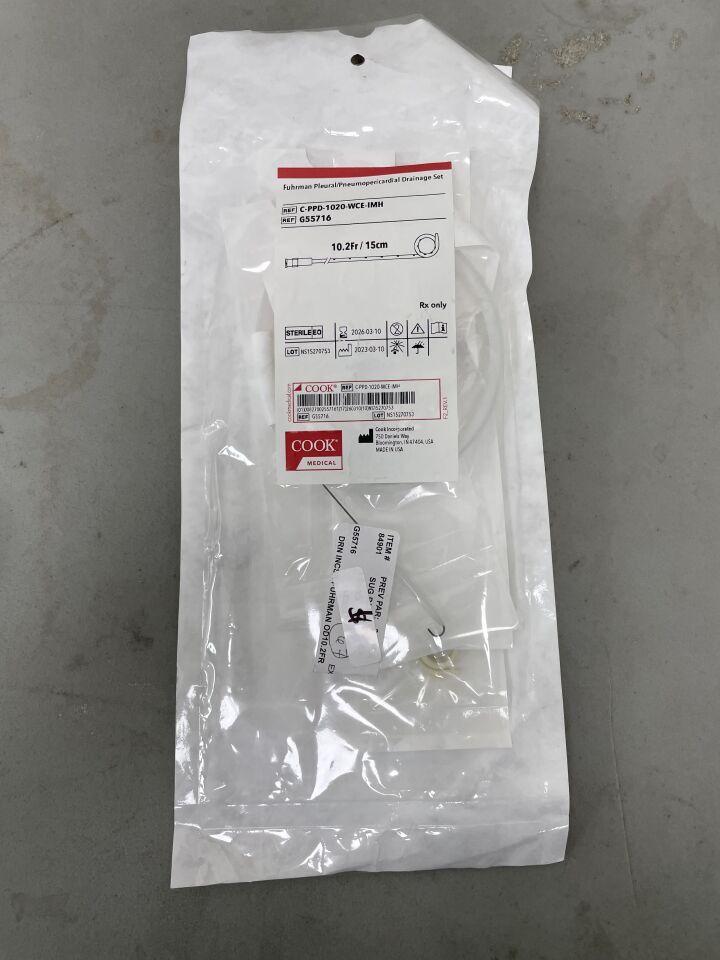G55716 - COOK - Fuhrman Pleural/Pneumopericardial Drainage Set 10.2F x 15cm, (EA)