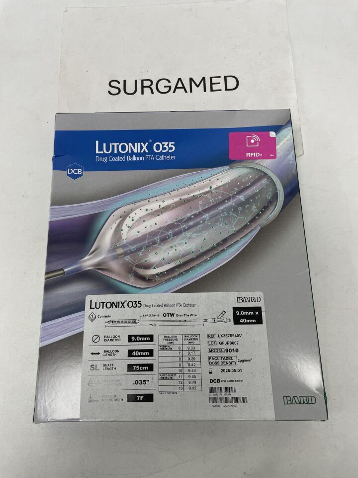 LX3575940V - BARD - LUTONIX 035 Drug Coated Balloon PTA Catheter - 7Fr x 9mm x 40mm x 75cm, (BX/1)