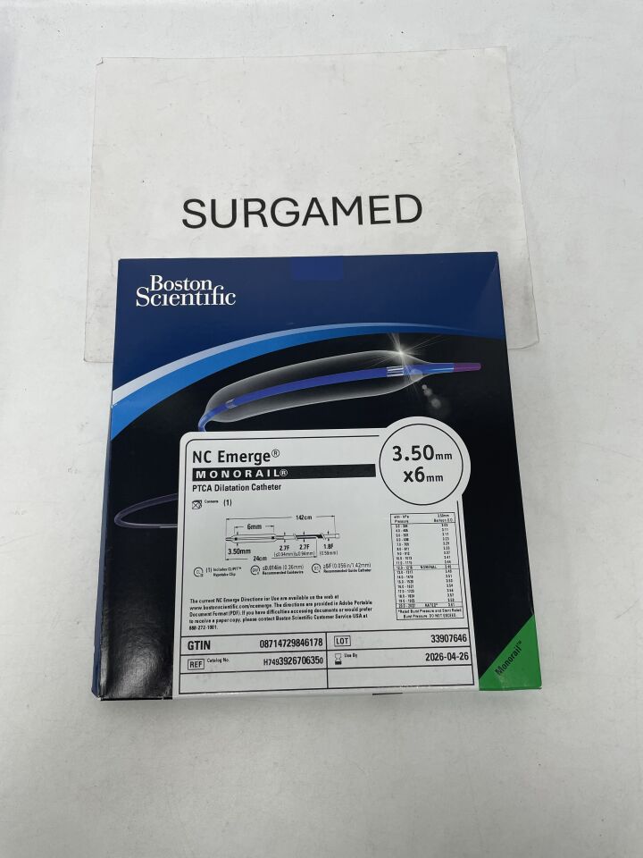 392670635 - BOSTON SCIENTIFIC - NC Emerge Monorail PTCA Dilatation Catheter - 3.50mm x 6mm, (BX/1)