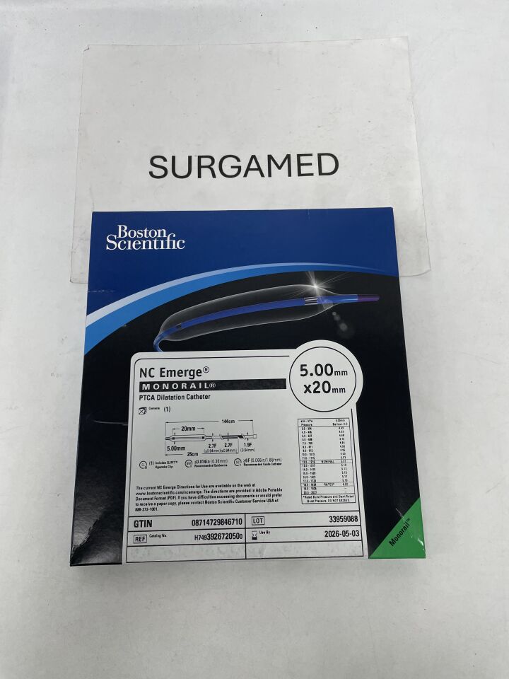 392672050 - BOSTON SCIENTIFIC - NC Emerge Monorail PTCA Dilatation Catheter - 5.00mm x 20mm, (BX/1)