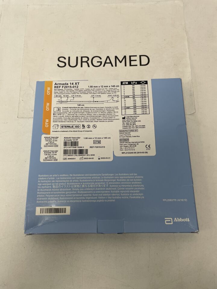 F2015-012 - ABBOTT - Armada 14 XT OTW PTA Balloon Catheter 1.5mm x 12mm, 145cm, (BX/1)