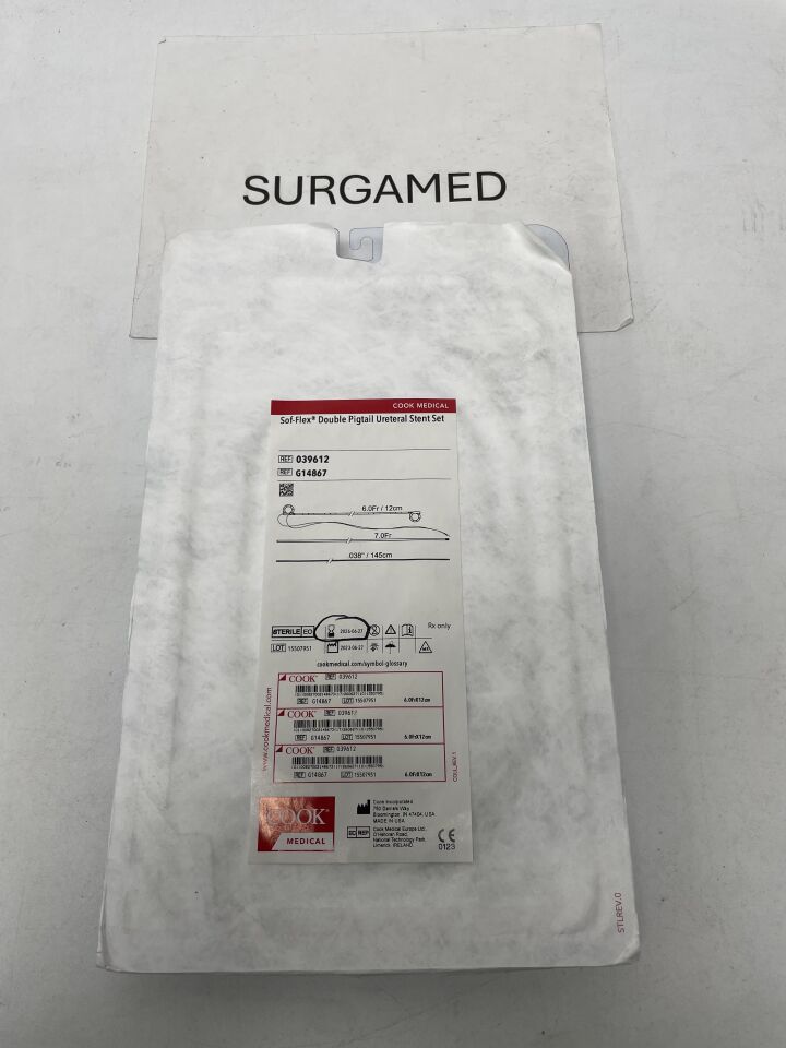 G14867 - COOK - Sof-Flex Double Pigtail Ureteral Stent Set, Smaller Sized w/Tether 6F x 12mm, (EA)