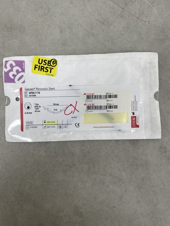 G21506 - COOK - Geenen Pancreatic Stent - 7Fr x 10cm, (EA)