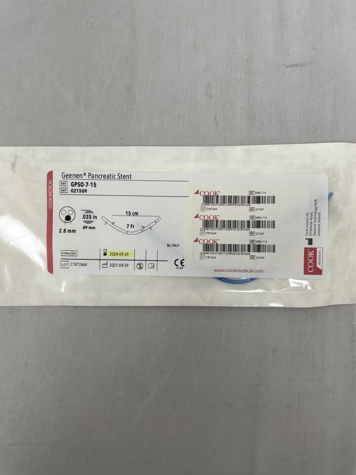 G21509 - COOK - Geenen Pancreatic Stent, 7F x 15cm, (EA)