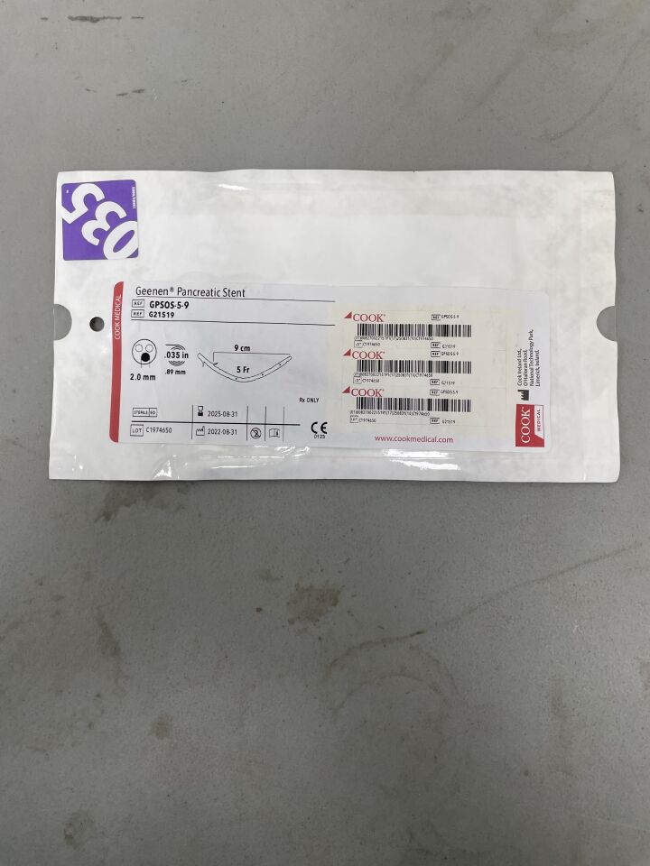 G21519 - COOK - Geenen Pancreatic Stent - 5Fr x 9cm, (EA)