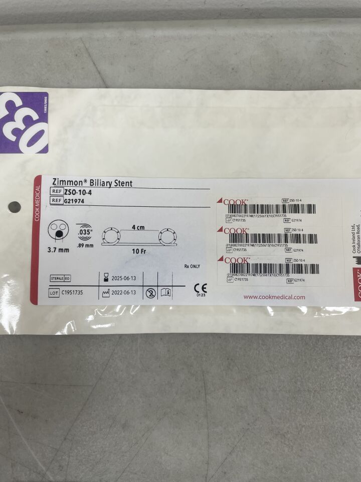 G21974 - COOK - Zimmon Biliary Stent 4cm 10Fr, (EA)