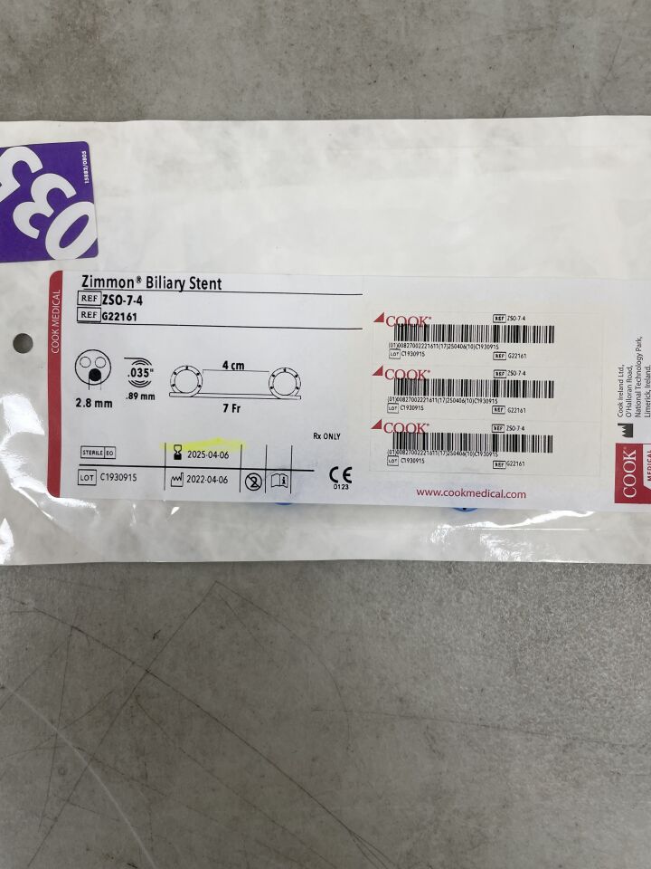 G22161 - COOK - Zimmon Biliary Stent - 7Fr x 4cm, (EA)