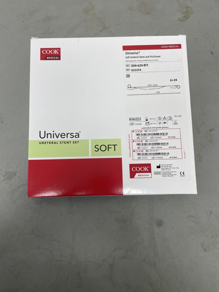 G23374 - COOK - Universa Soft Ureteral Stent and Positioner with Hydrophilic Coating and Monofilament Tether - 6Fr x 24cm, (BX/1)