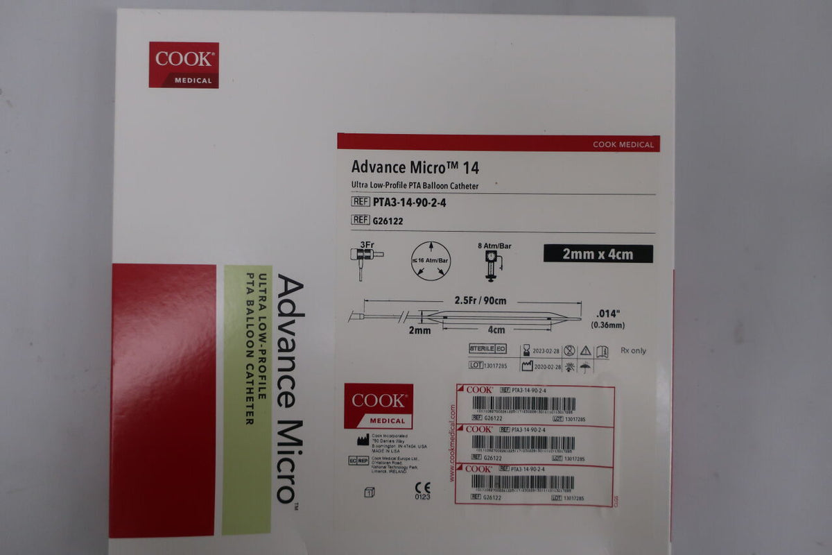 G26122 - COOK - Advance Micro 14 Ultra LP PTA Balloon Catheter 2MM X 4CM, 90CM, (BX/1)