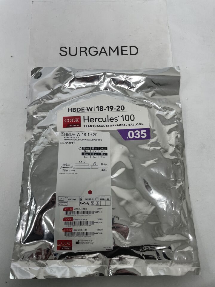 G35271 - COOK - Hercules 100 Transnasal Esophageal Balloon 18-19-20mm x 100cm, (EA)