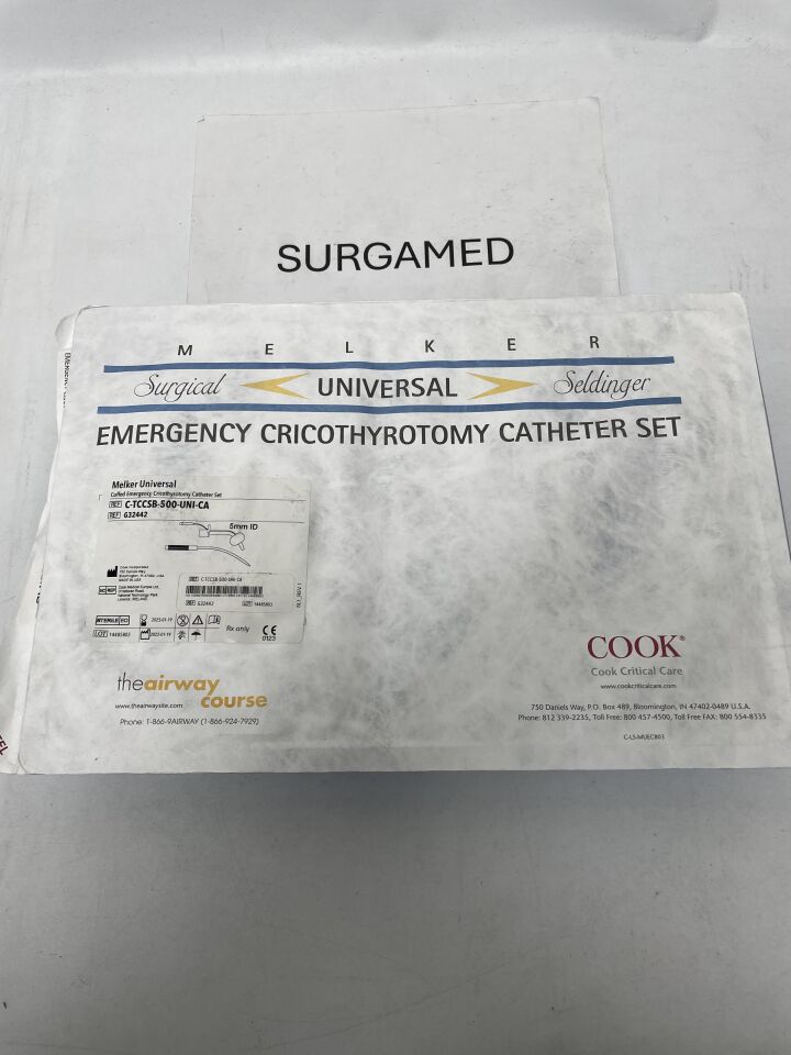 G32442 - COOK - Melker Universal Cuffed Emergency Cricothyrotomy Catheter Set 5mm x 90mm w/Chloraprep, (EA)