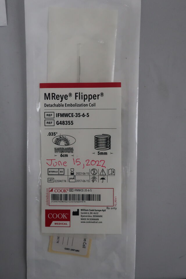 G48355 - COOK - Mreye Flipper Detachable Embolization Coil 6CM X 5MM, (EA)