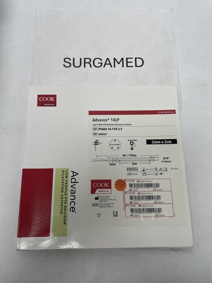 G50327 - COOK - Advance 14LP: Low Profile PTA Balloon Dilatation Catheter: 3mm x 2cm x 170cm, (BX/1)