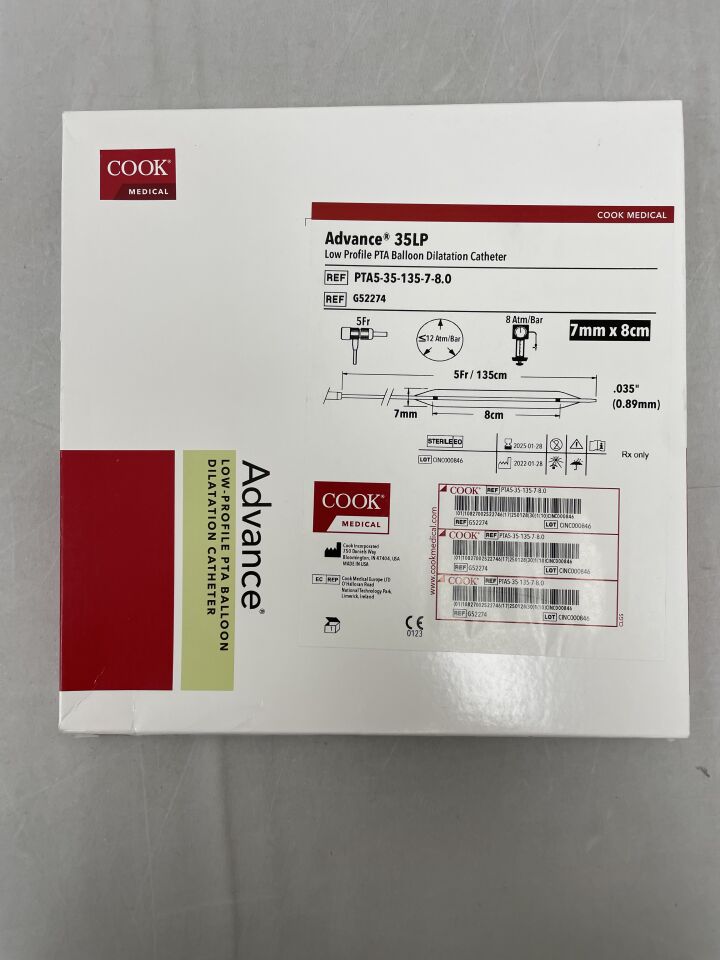 G52274 - COOK - Advance 35LP: Low Profile PTA Balloon Dilatation Catheter: 7mm x 8cm x 135cm, (BX/1)