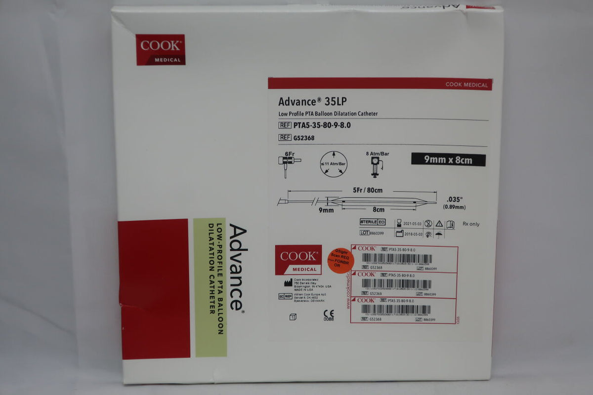 G52368 - COOK - Advance 35LP: Low Profile PTA Balloon Dilatation Catheter: 9mm x 8cm x 80cm, (BX/1)